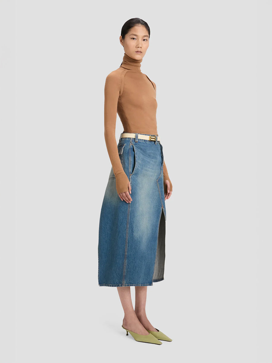Victoria Beckham Asymmetric Utility Skirt in Washed Blue