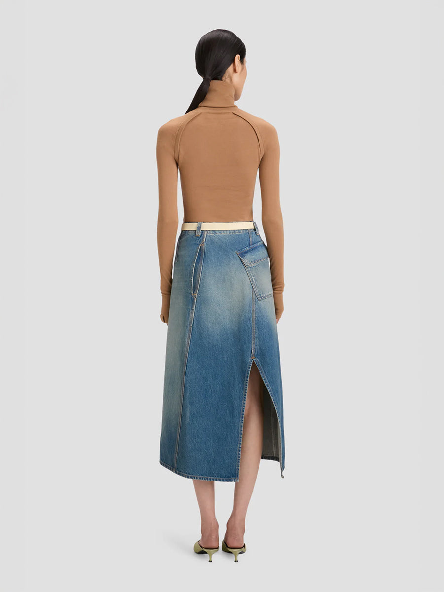 Victoria Beckham Asymmetric Utility Skirt in Washed Blue