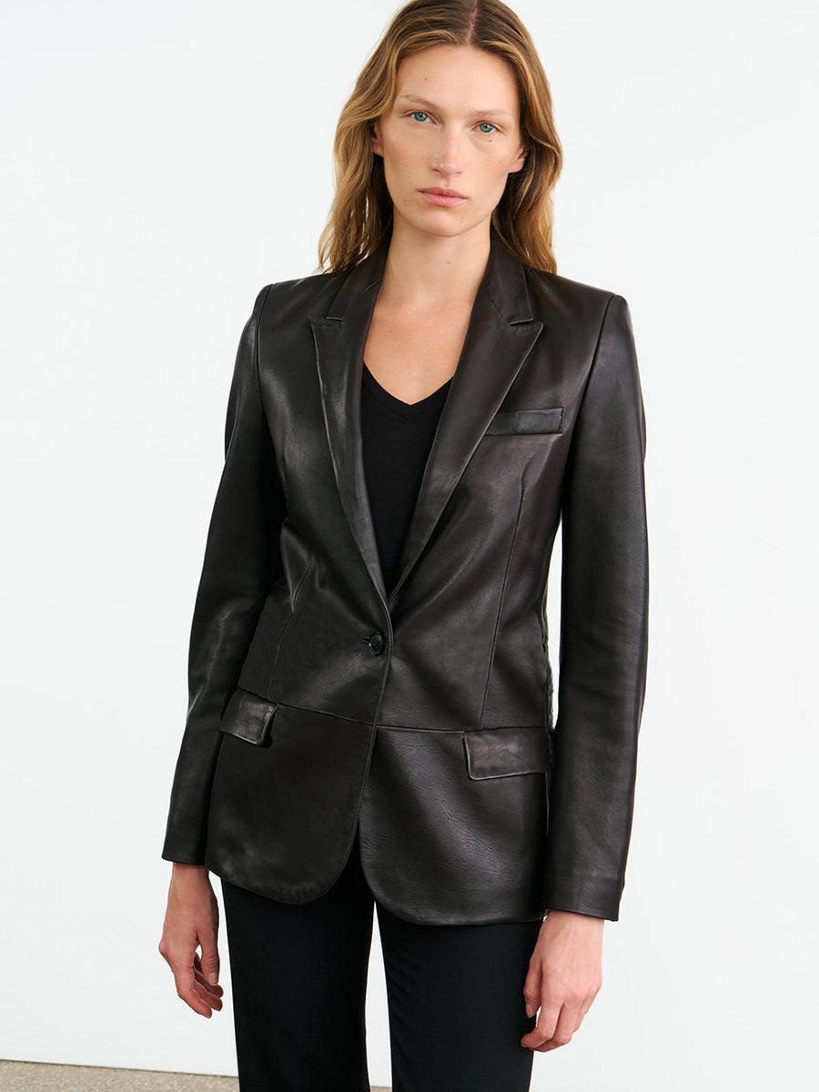 Nili Lotan Belmonde Leather Tailored Jacket in Black
