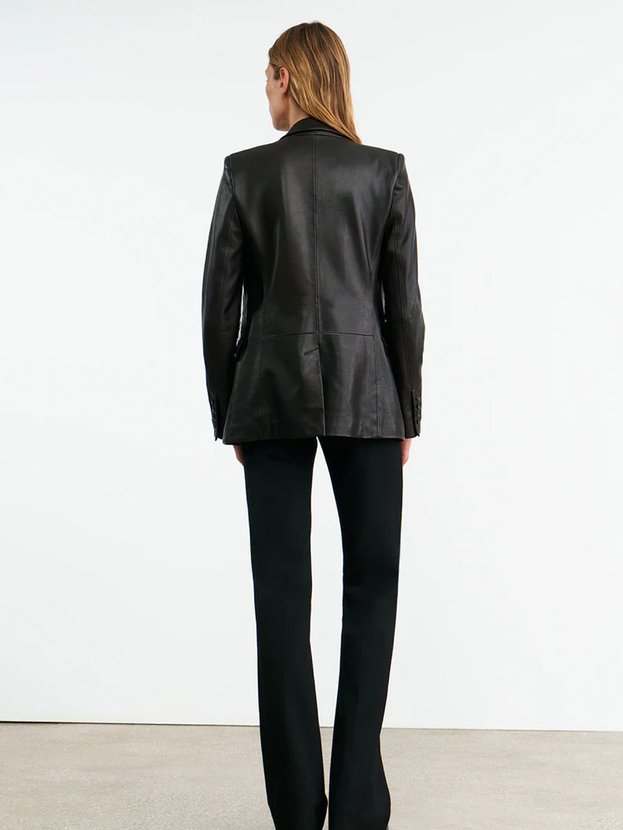 Nili Lotan Belmonde Leather Tailored Jacket in Black