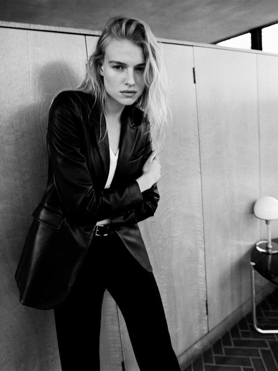 Nili Lotan Belmonde Leather Tailored Jacket in Black