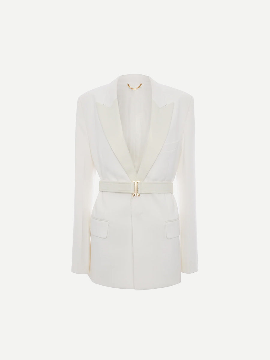 Victoria Beckham Belted Tailored Jacket in Ivory
