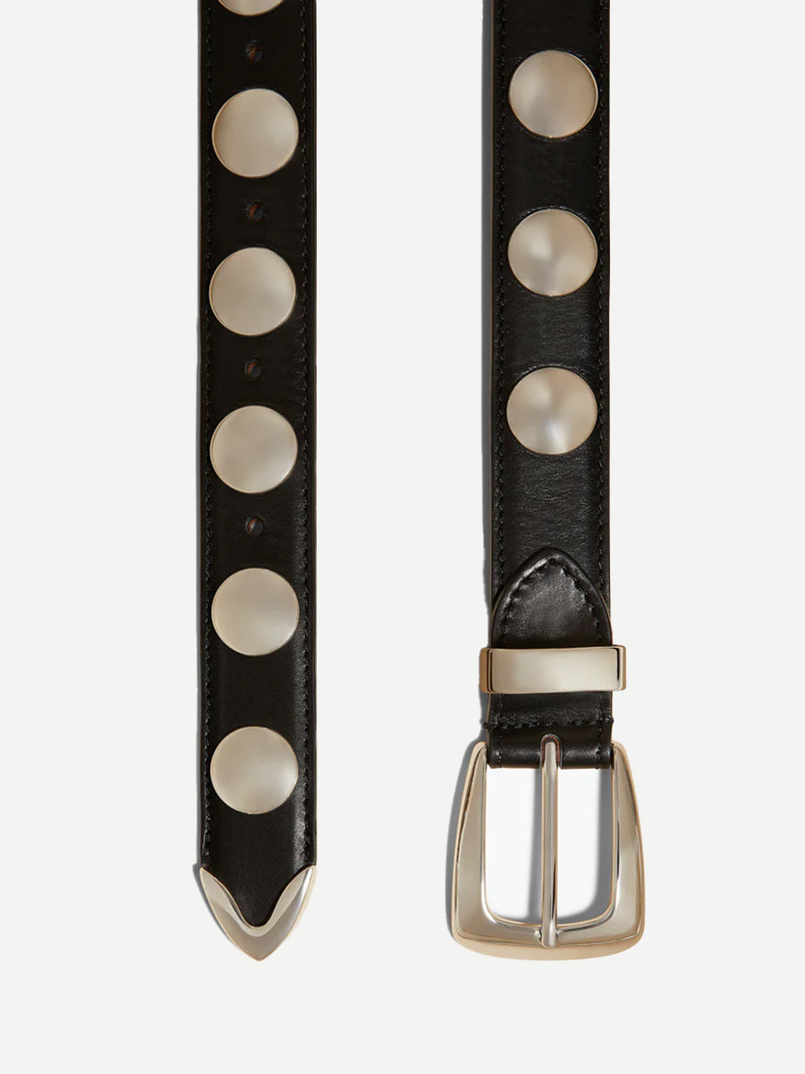 Khaite Benny 30mm Belt with Studs and Silver Buckle in Black