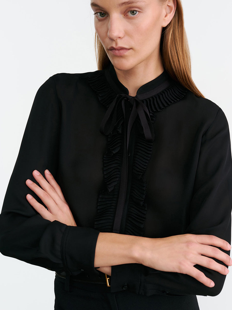 Nili Lotan Bertille Ruffle Shirt in Black | Shop Now at Adam Heath In Store and Online, Western Australia