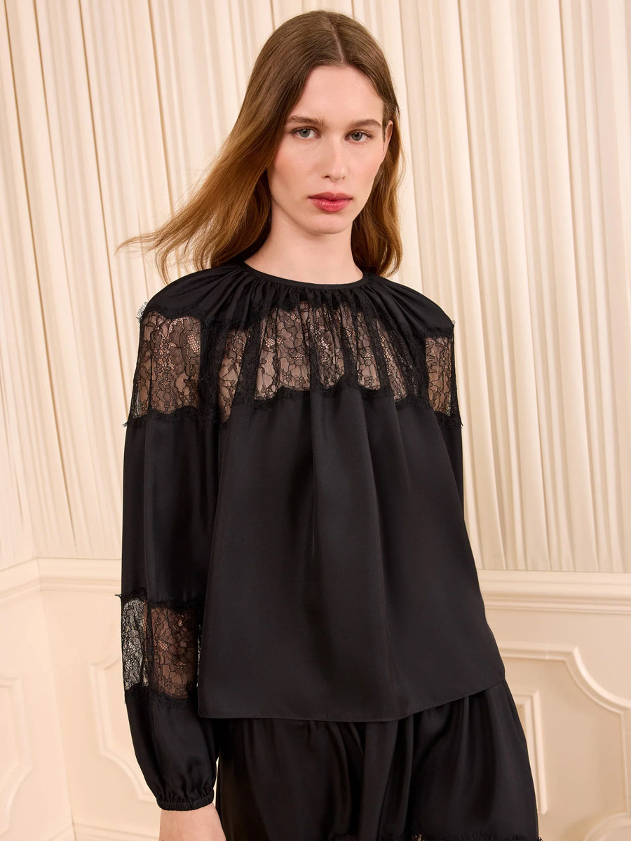 Bess Long Sleeve Silk Blouse in Noir
