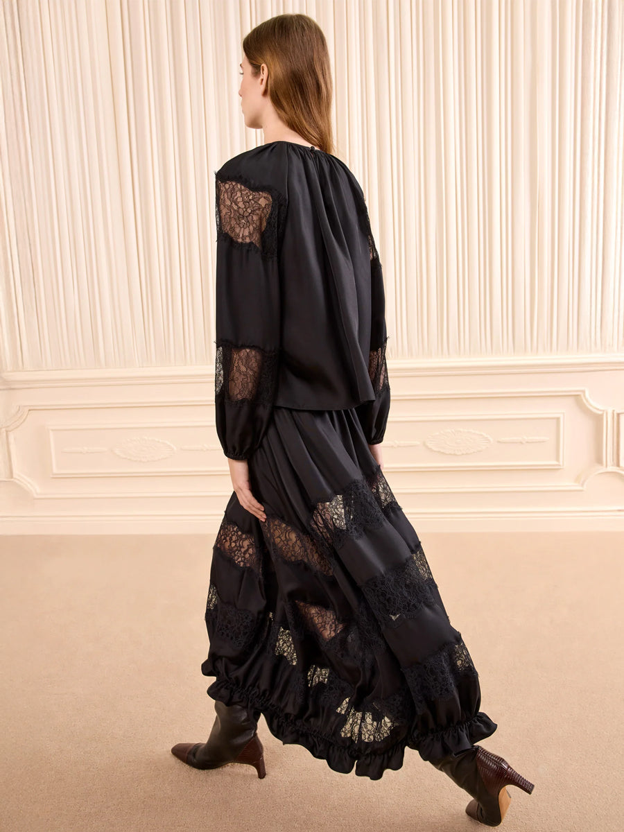 Bess Long Sleeve Silk Blouse in Noir