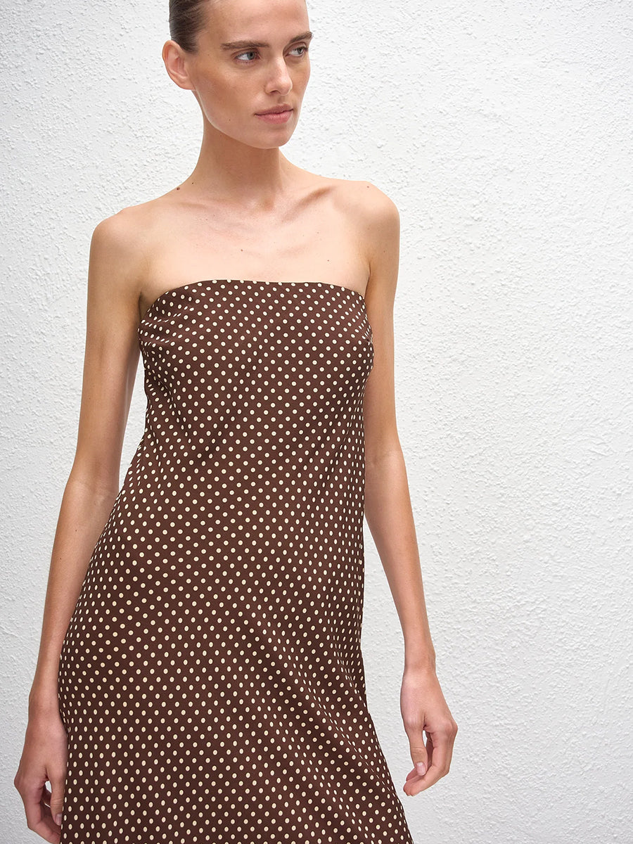 Bias Column Dress in Polka Dot Chocolate