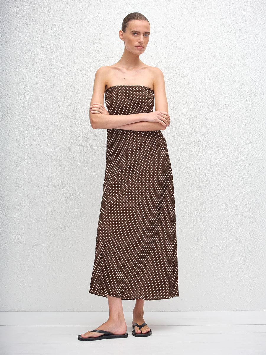 Bias Column Dress in Polka Dot Chocolate