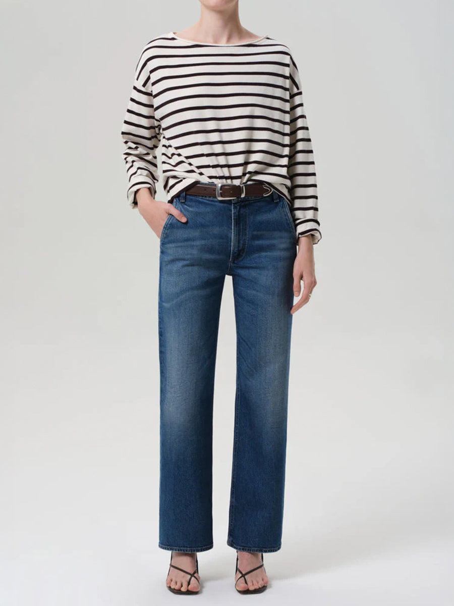 Citizens of Humanity Boat Neck Long Sleeve Top in Chocolate Stripe | Shop at Adam Heath Boutique