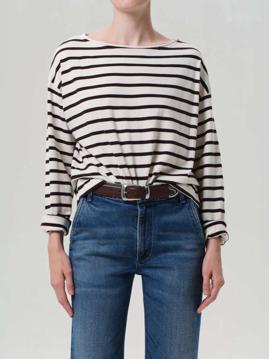 Citizens of Humanity Boat Neck Long Sleeve Top in Chocolate Stripe | Shop at Adam Heath Boutique