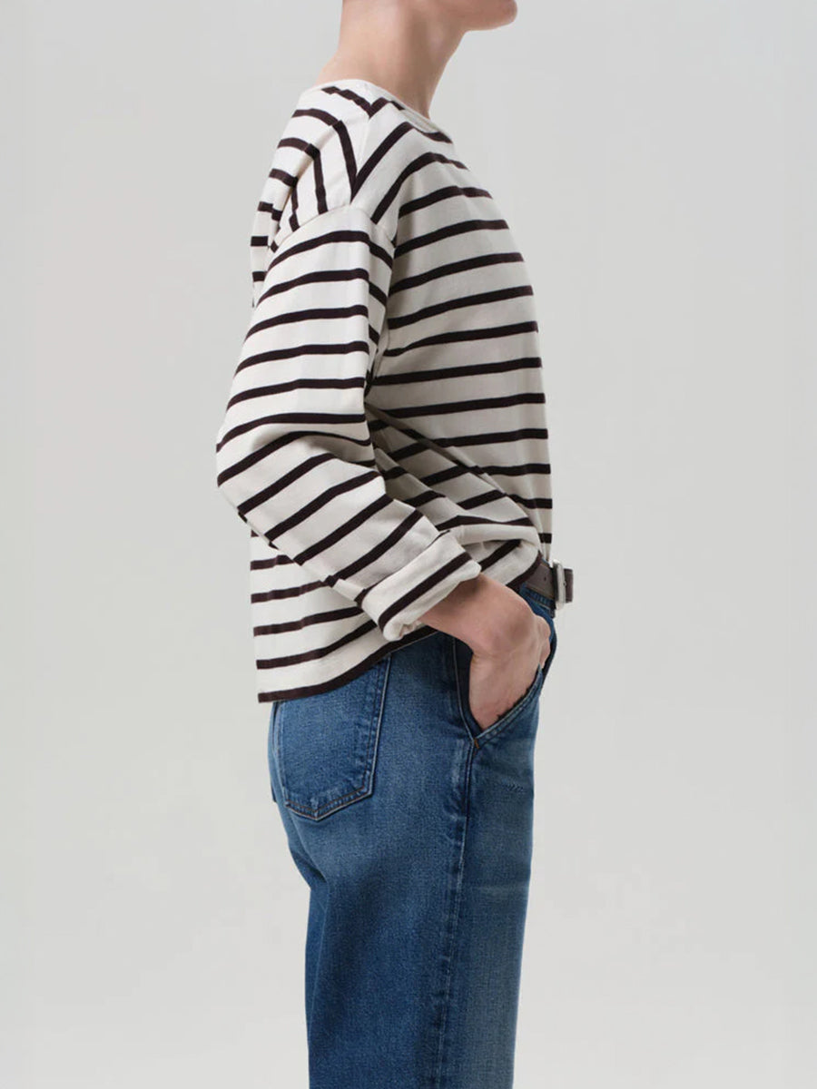 Citizens of Humanity Boat Neck Long Sleeve Top in Chocolate Stripe | Shop at Adam Heath Boutique