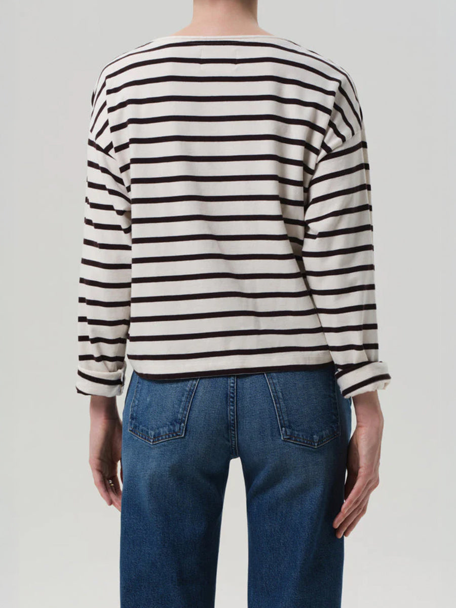 Citizens of Humanity Boat Neck Long Sleeve Top in Chocolate Stripe | Shop at Adam Heath Boutique
