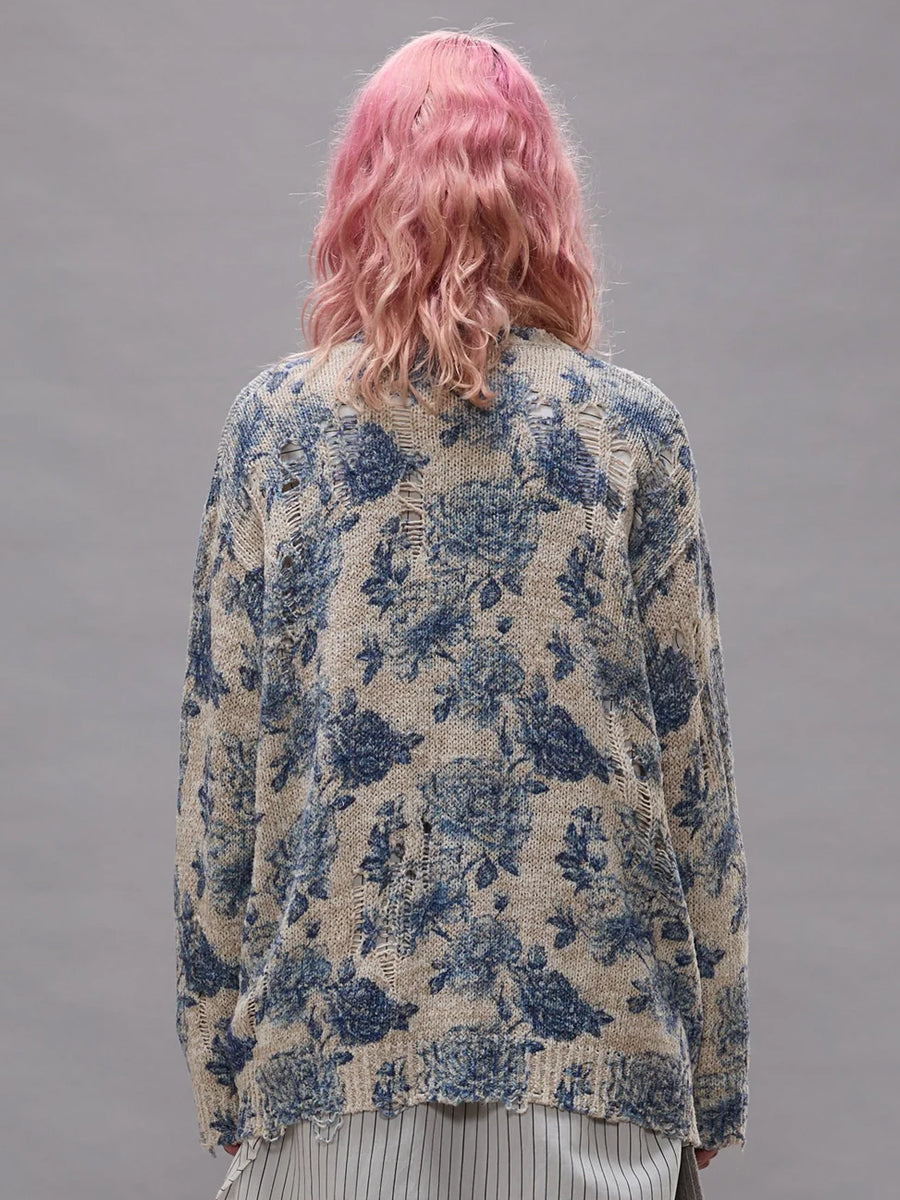 Printed Boyfriend Cardigan in Blue Floral