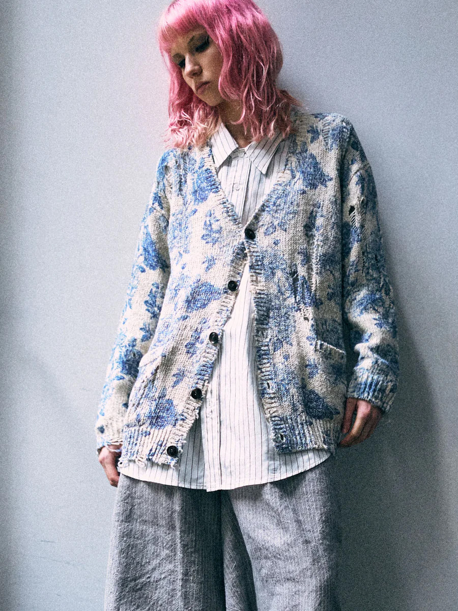 Printed Boyfriend Cardigan in Blue Floral