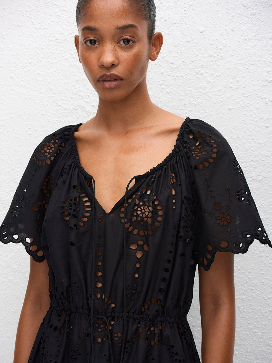 Matteau Broderie Scoop Mini Dress in Black