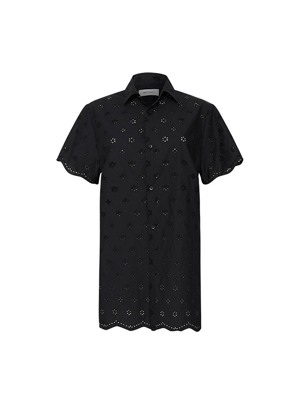 Matteau | Floral Broderie Mini Shirt Dress in Black
