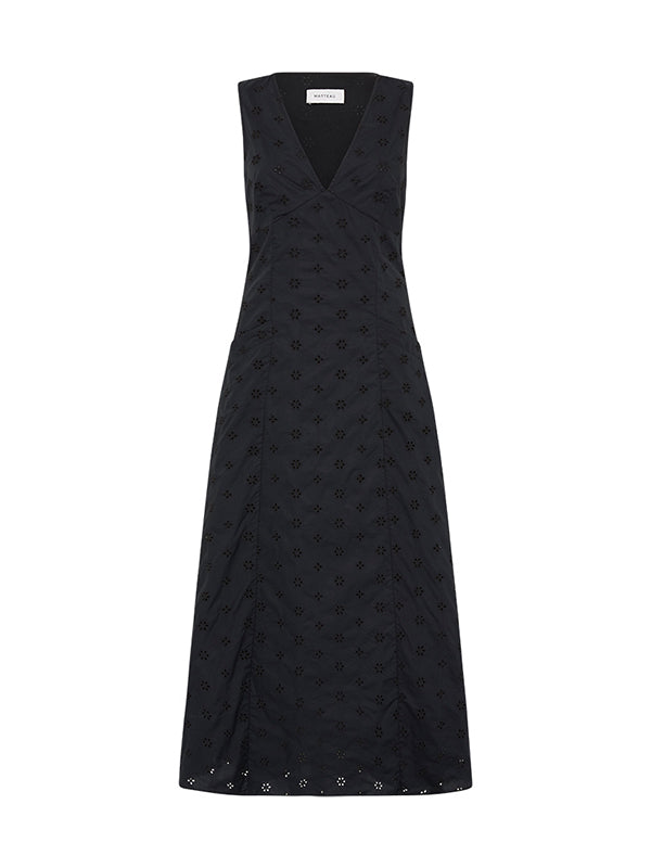 Matteau | Floral Broderie Plunge Dress in Black