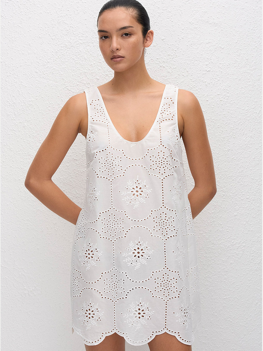 Matteau Broderie Tank Mini Dress in White