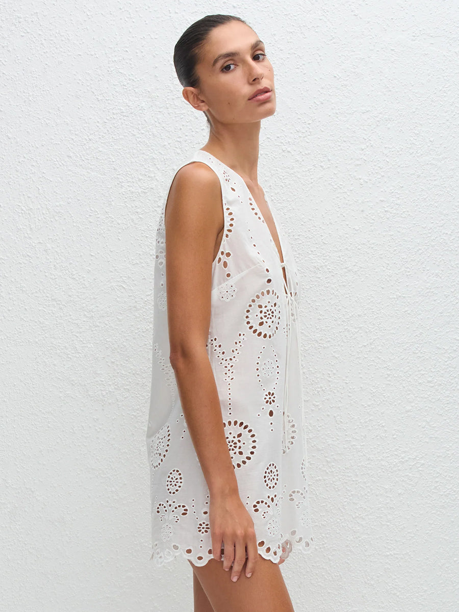 Matteau Broderie Tie Mini Dress in White