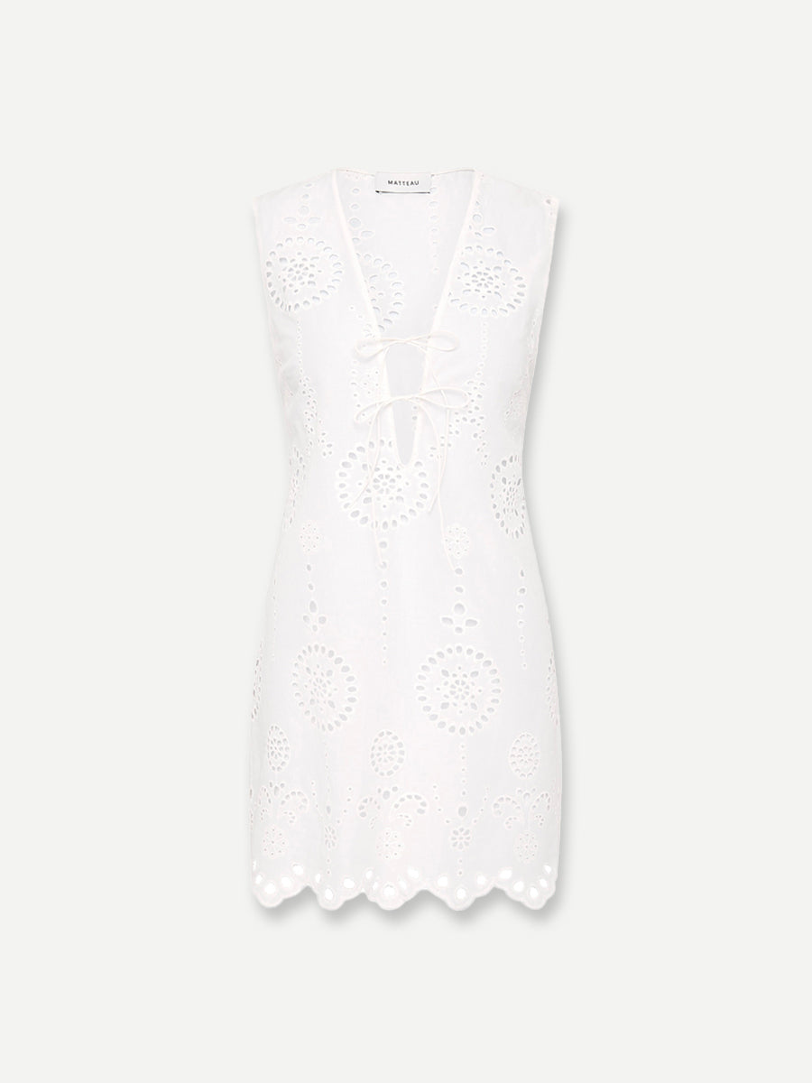 Matteau Broderie Tie Mini Dress in White