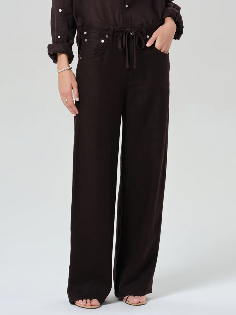 Citizens of Humanity Brynn Drawstring Linen Trouser in Chocolate