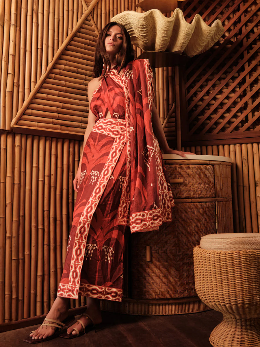 Johanna Ortiz Buen Viento Ankle Dress in Wine/Red