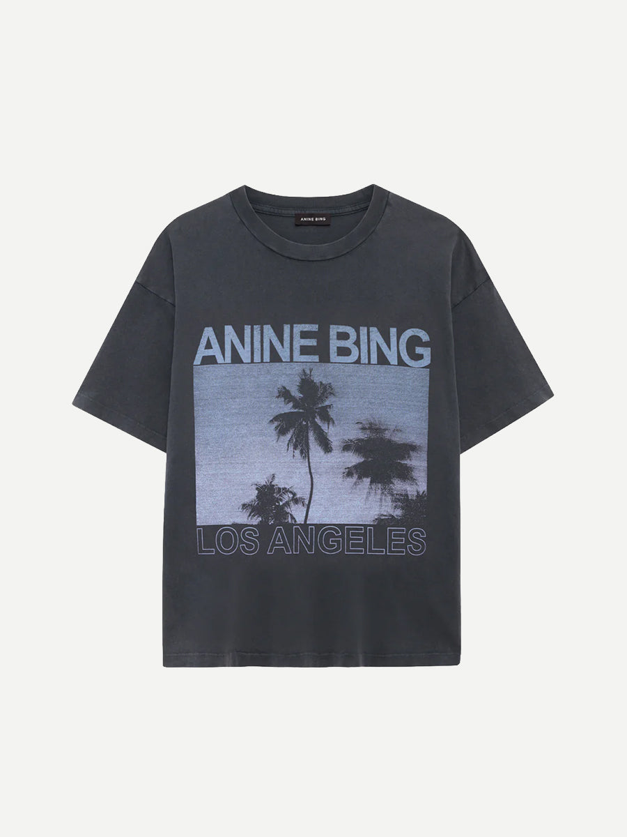 Anine Bing Cade Tee Palms in Washed Grey