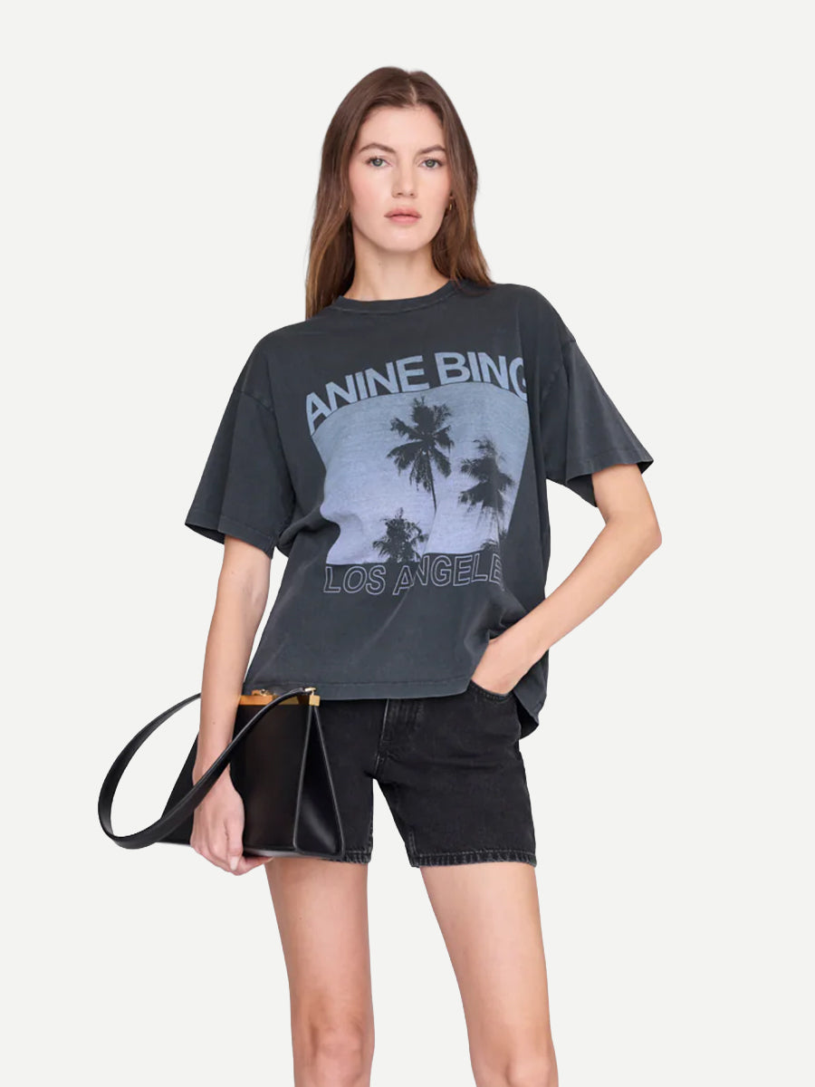 Anine Bing Cade Tee Palms in Washed Grey