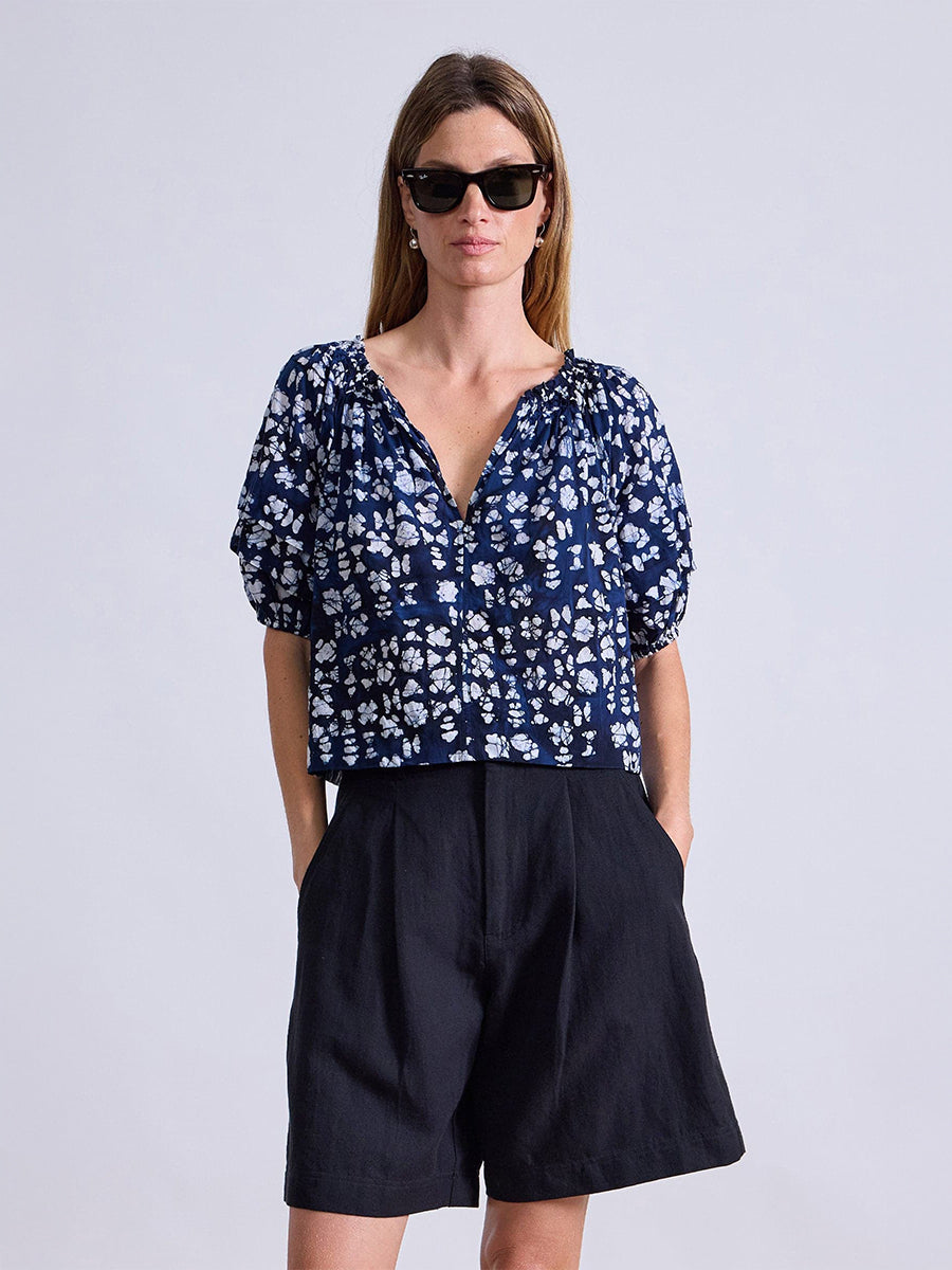 Caminitas Puff Sleeve Top in Batik Geo Indigo