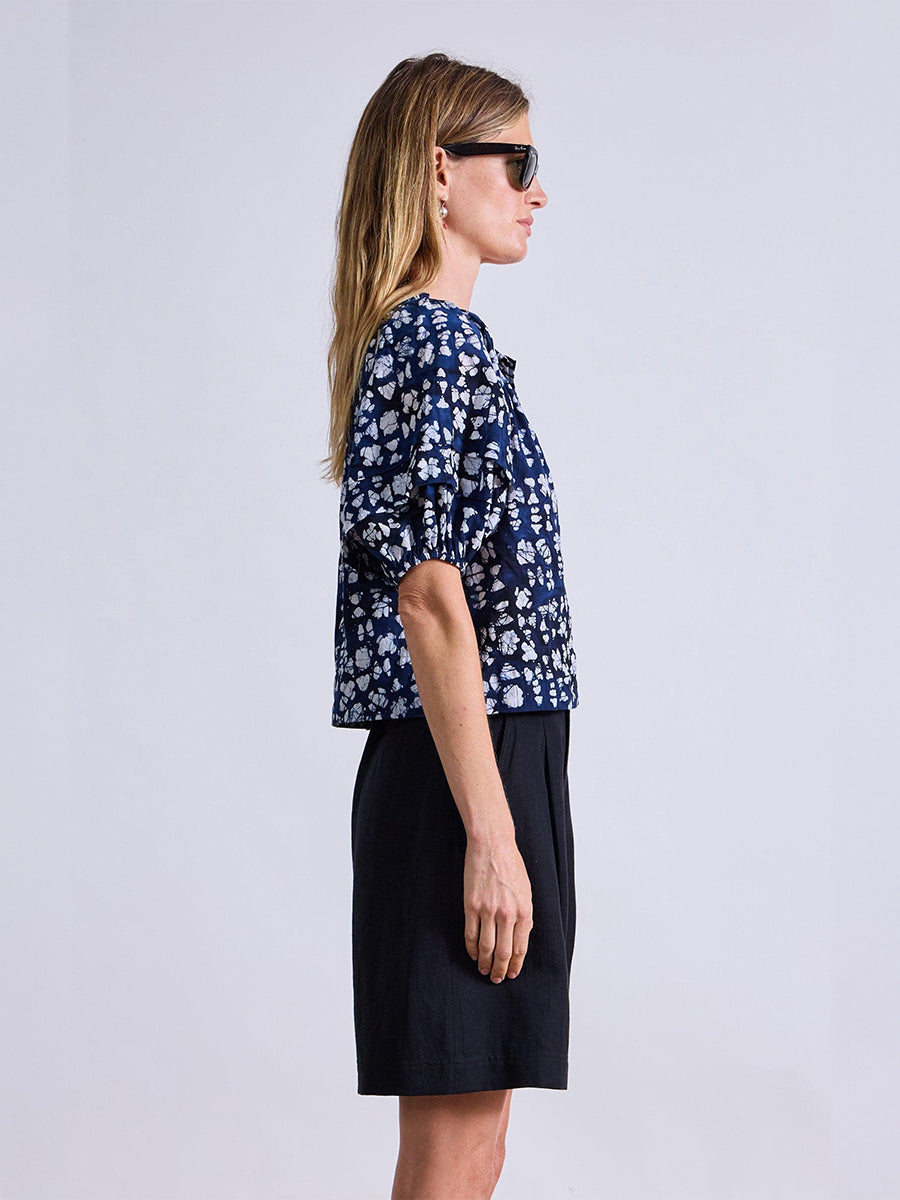 Caminitas Puff Sleeve Top in Batik Geo Indigo