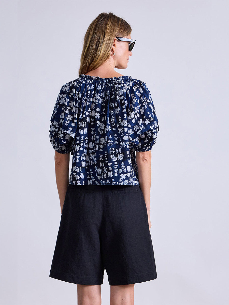 Caminitas Puff Sleeve Top in Batik Geo Indigo
