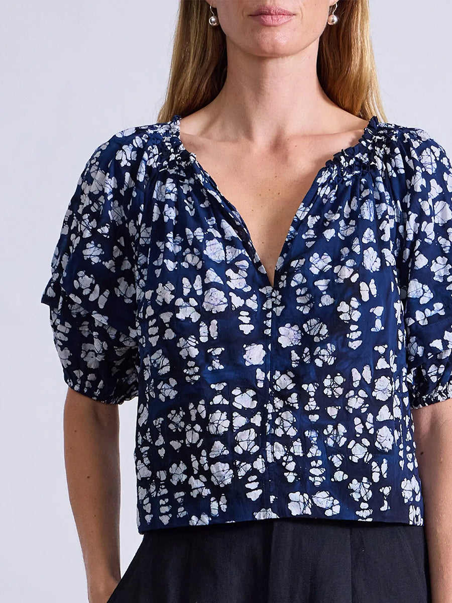 Caminitas Puff Sleeve Top in Batik Geo Indigo