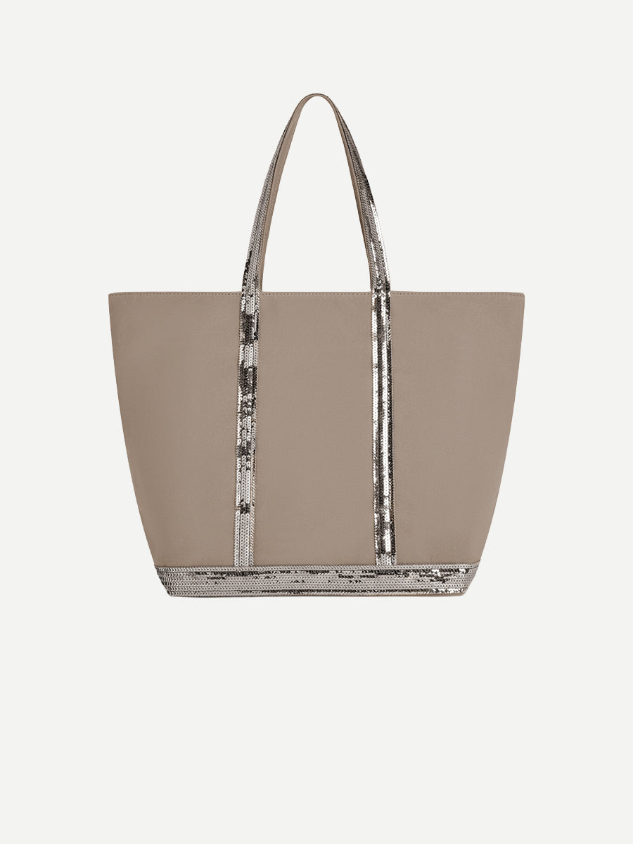 Canvas Large Zipped Cabas Tote in Zinc