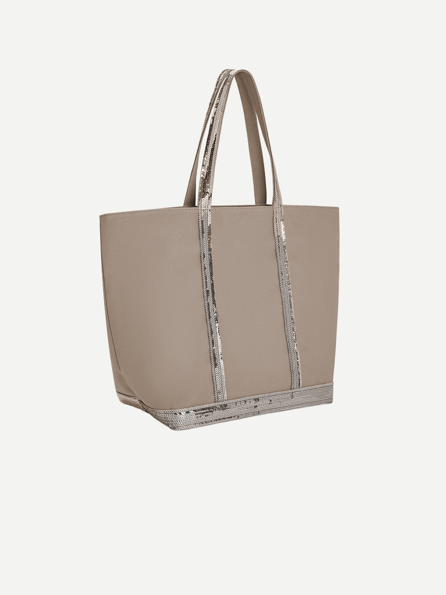 Canvas Large Zipped Cabas Tote in Zinc