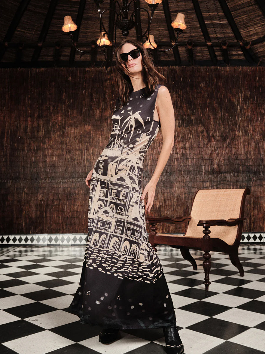 Johanna Ortiz Cardinal Direction Ankle Dress in Black/Ecru