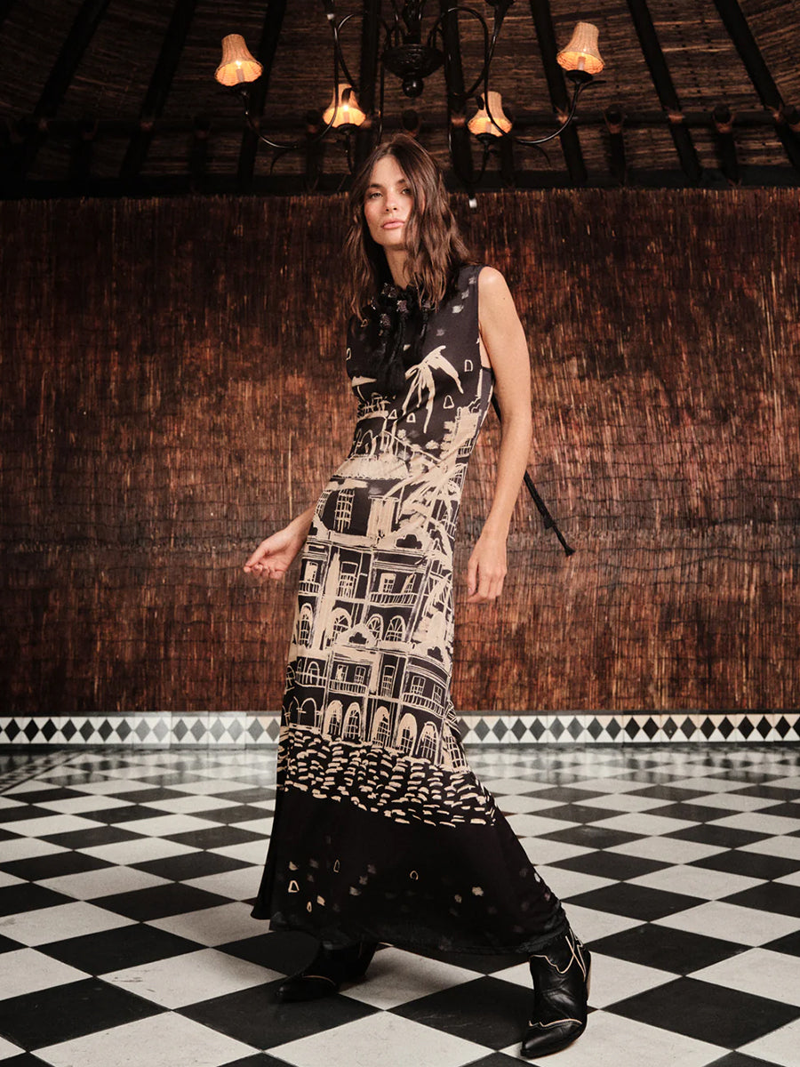 Johanna Ortiz Cardinal Direction Ankle Dress in Black/Ecru