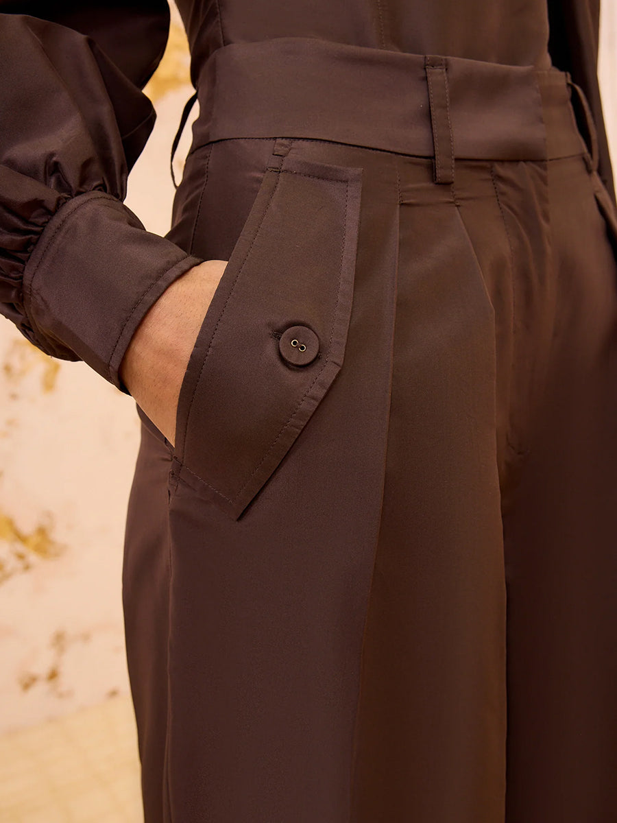 Ulla Johnson Charlie Silk High Waist Wide Leg Pant in Sequoia