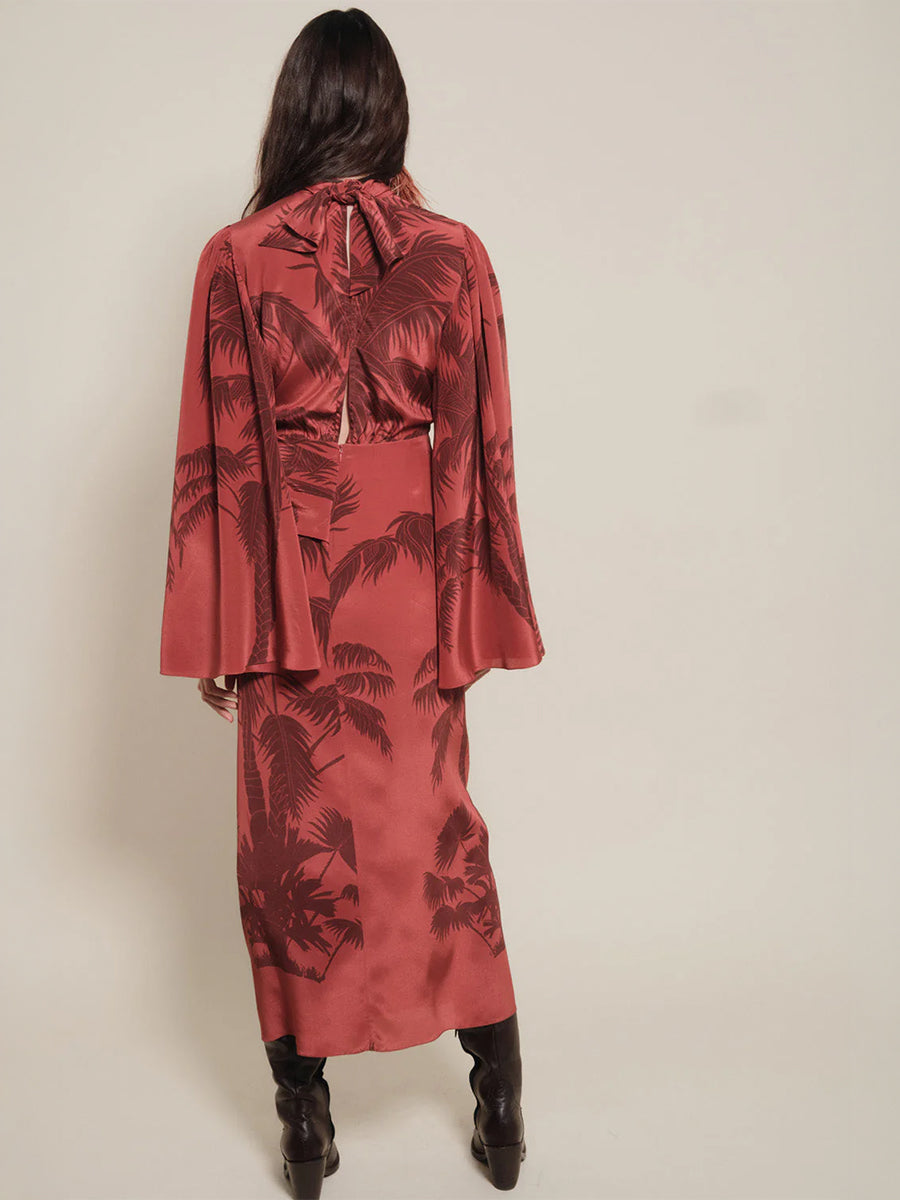 Johanna Ortiz Chilled Paradise Midi Dress in Marsala/Wine