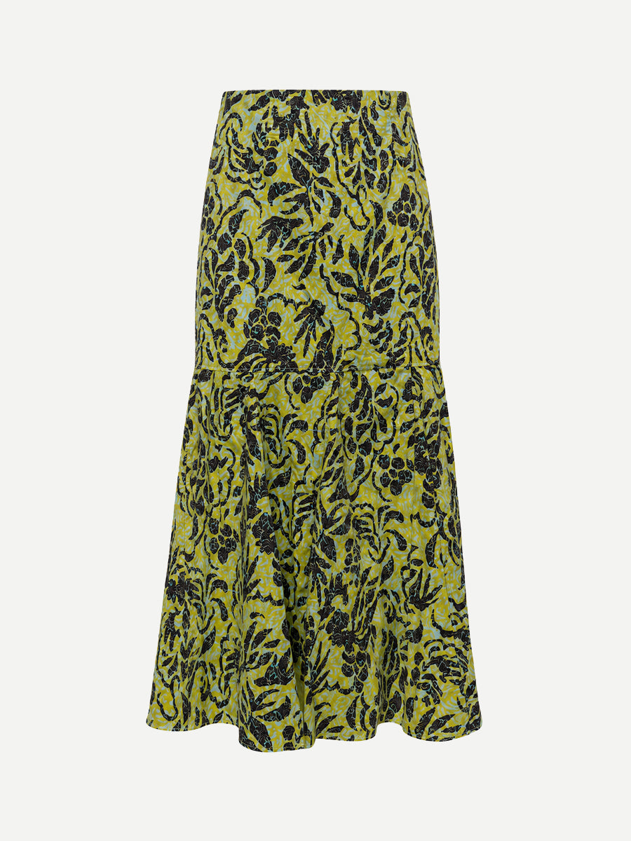 Clarisse Trumpet Midi Skirt in Chartreuse