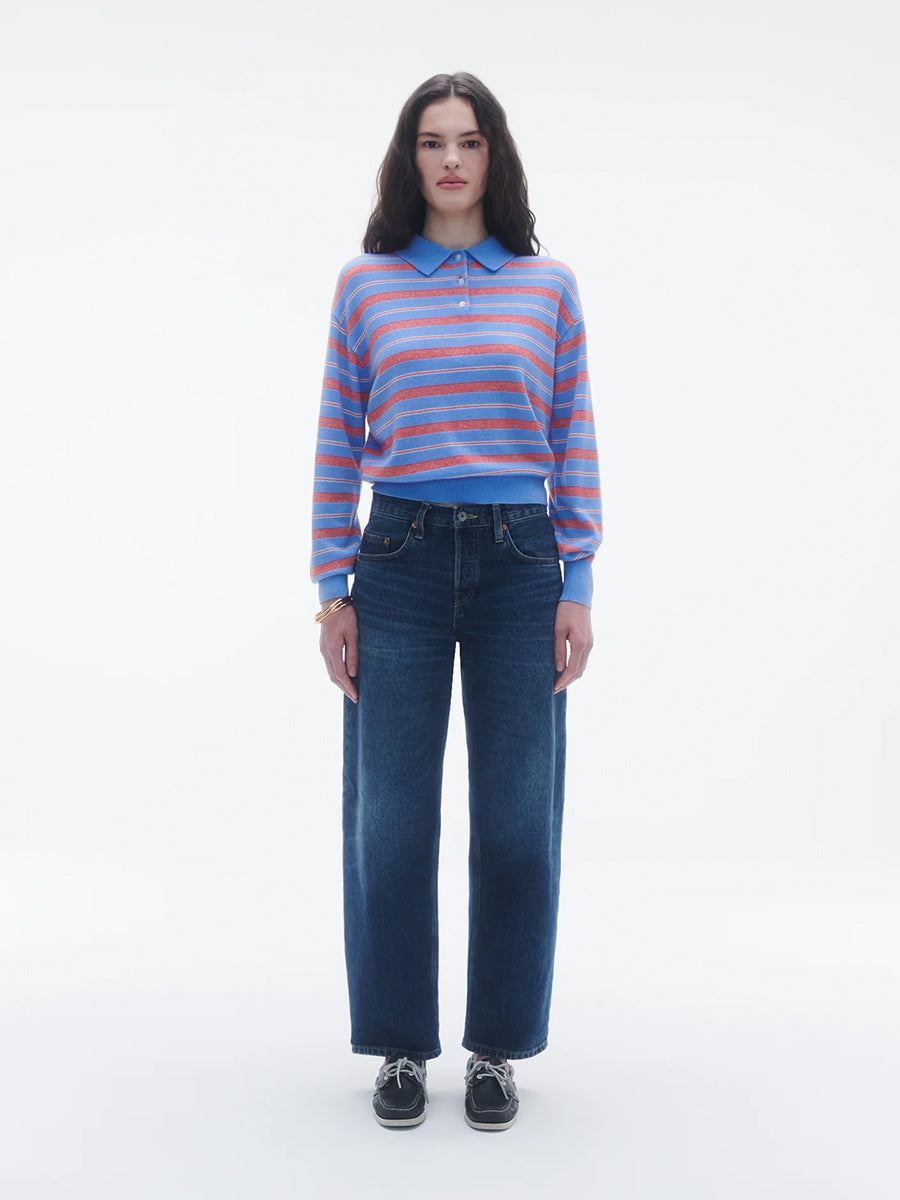 Guest in Residence Collegiate Stripe Polo in French Blue Combo