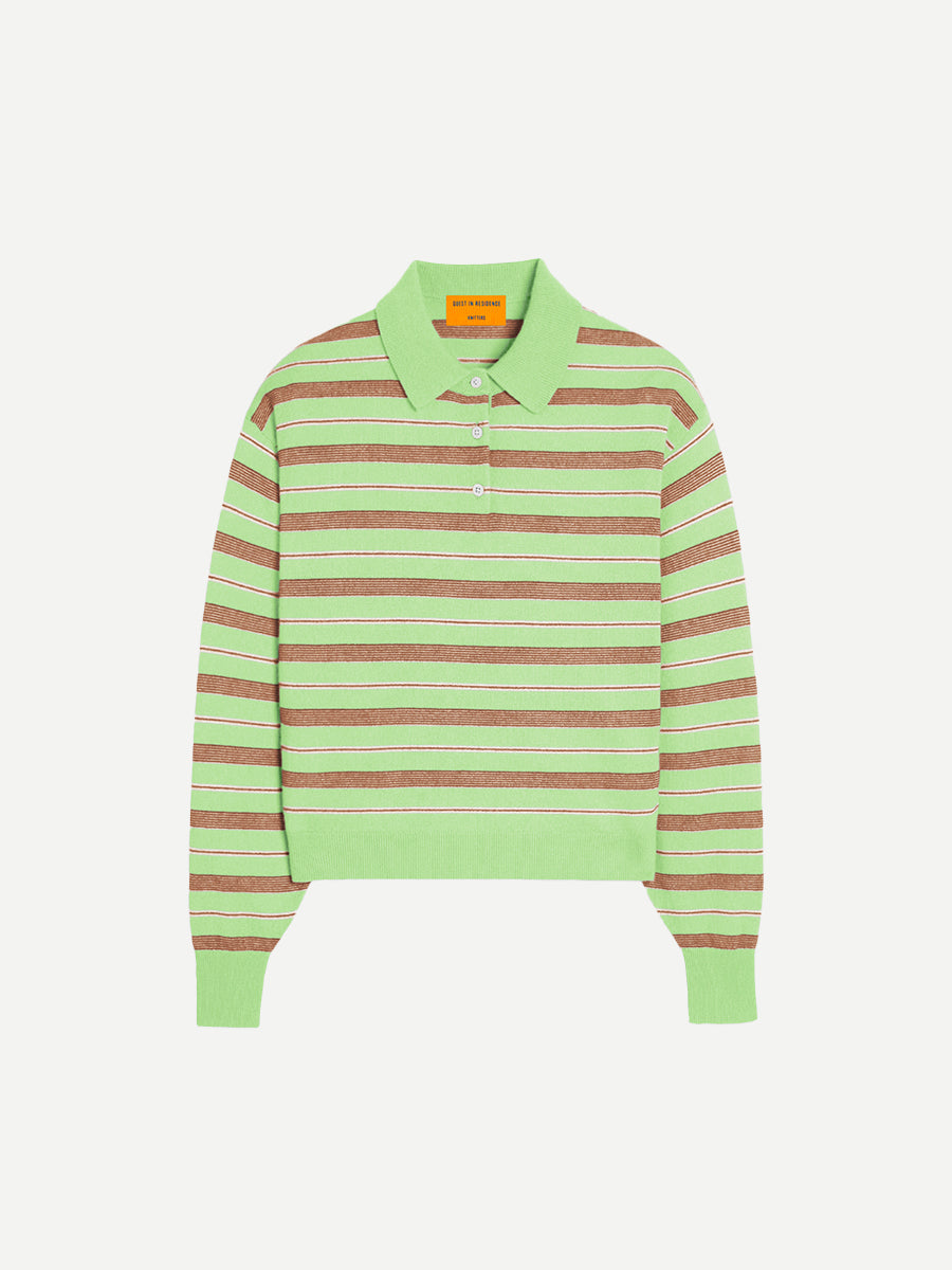 Guest In Residence Collegiate Stripe Polo in Mint Combo