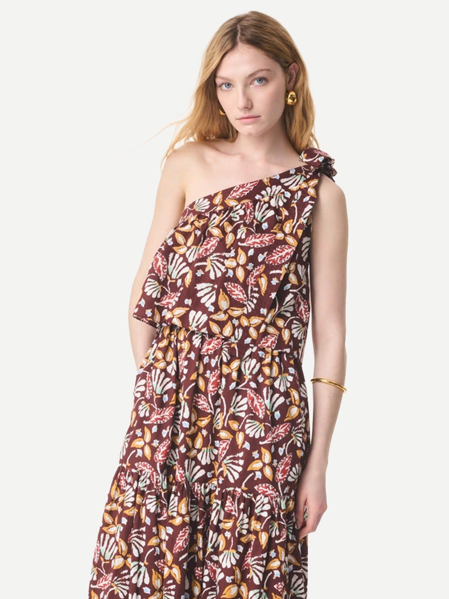 Vanessa Bruno Cora Robe Dress in Classic Brown Botanical