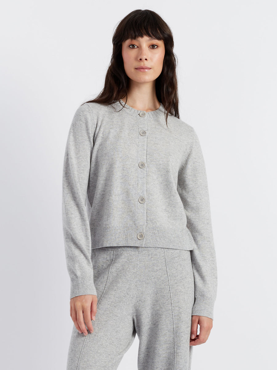 Crew Neck Cardigan in Grey