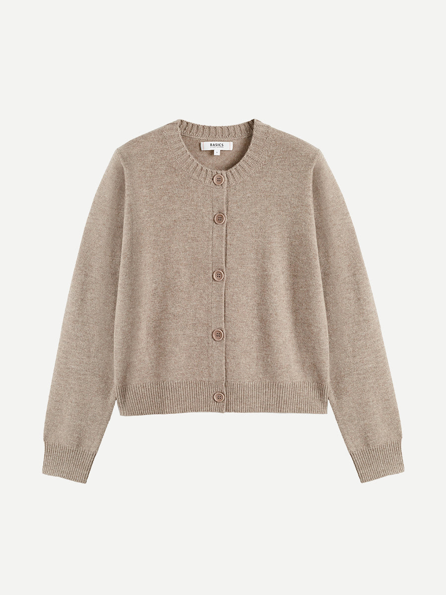 Crew Neck Cardigan in Warm Oatmeal