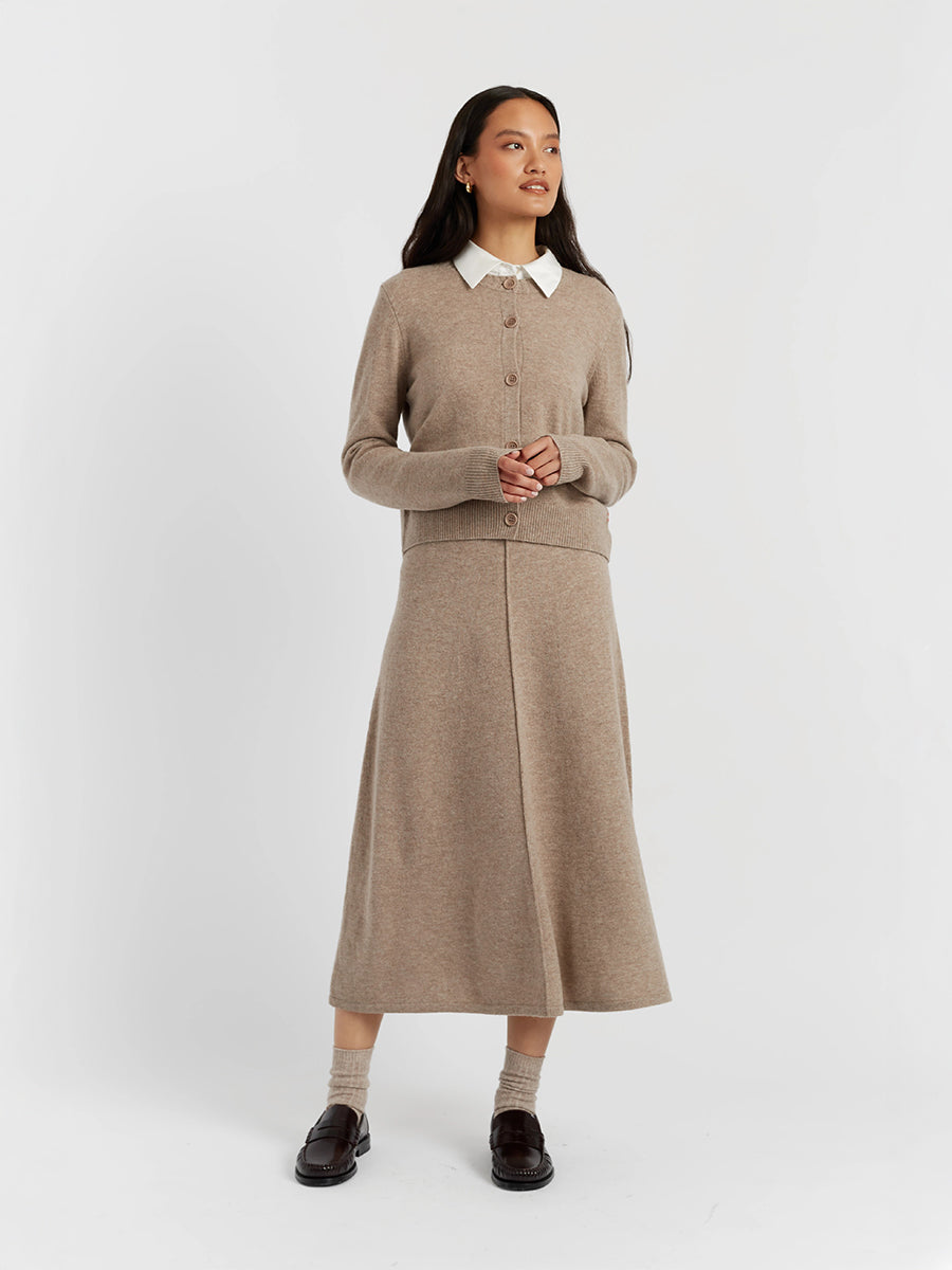 Crew Neck Cardigan in Warm Oatmeal