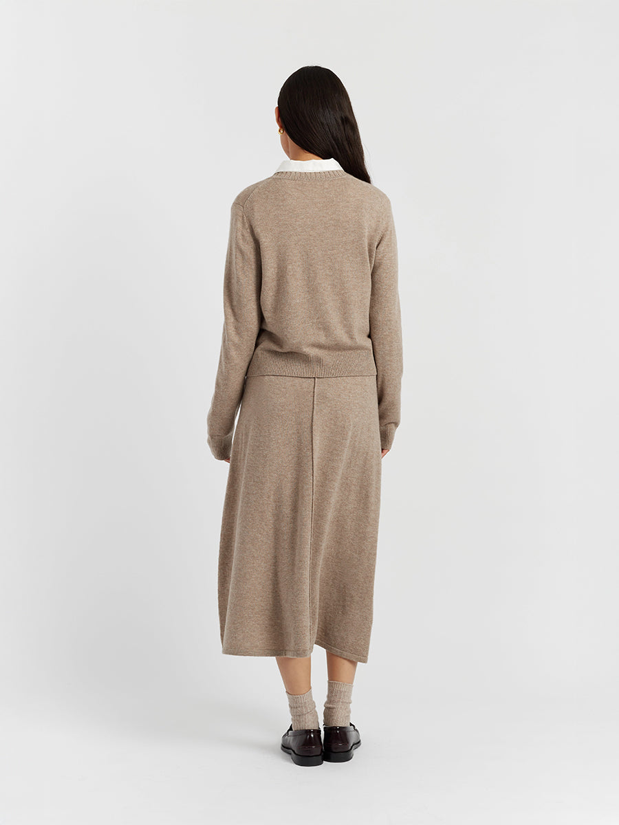 Crew Neck Cardigan in Warm Oatmeal