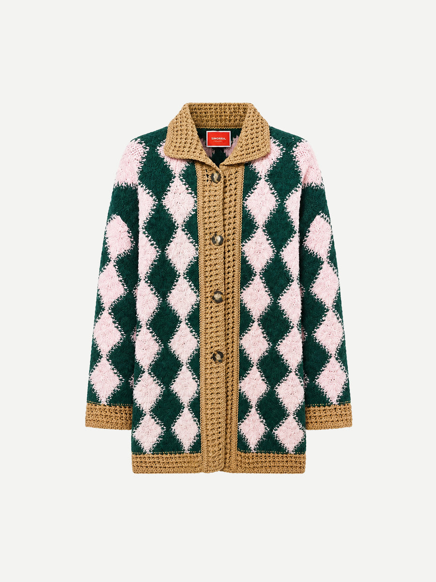 Crochet Bowling Cardigan in Pink