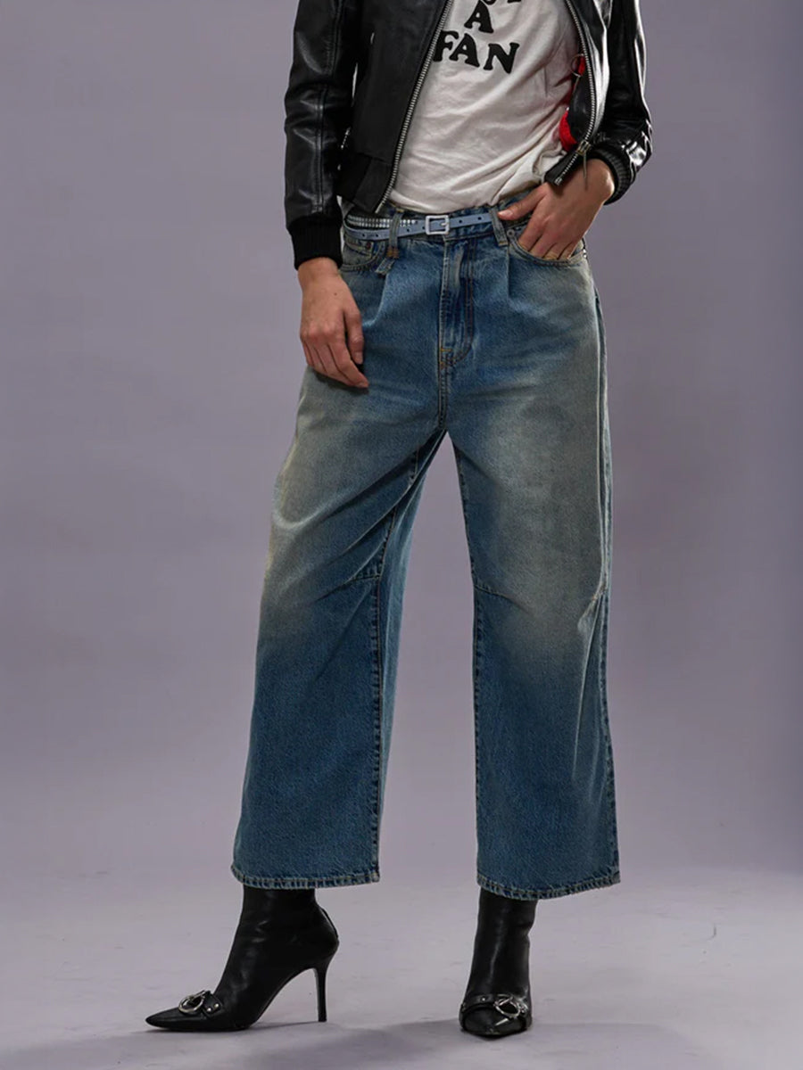 R13 Crop Wide Leg Jean in Veiled Blue