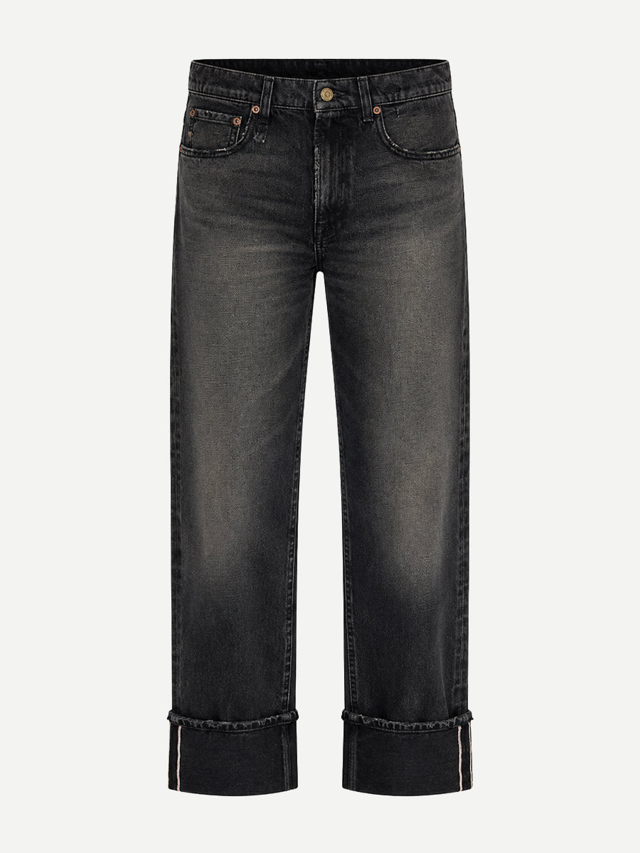 Cuffed Boyfriend Jean in Black Eclipse Selvedge