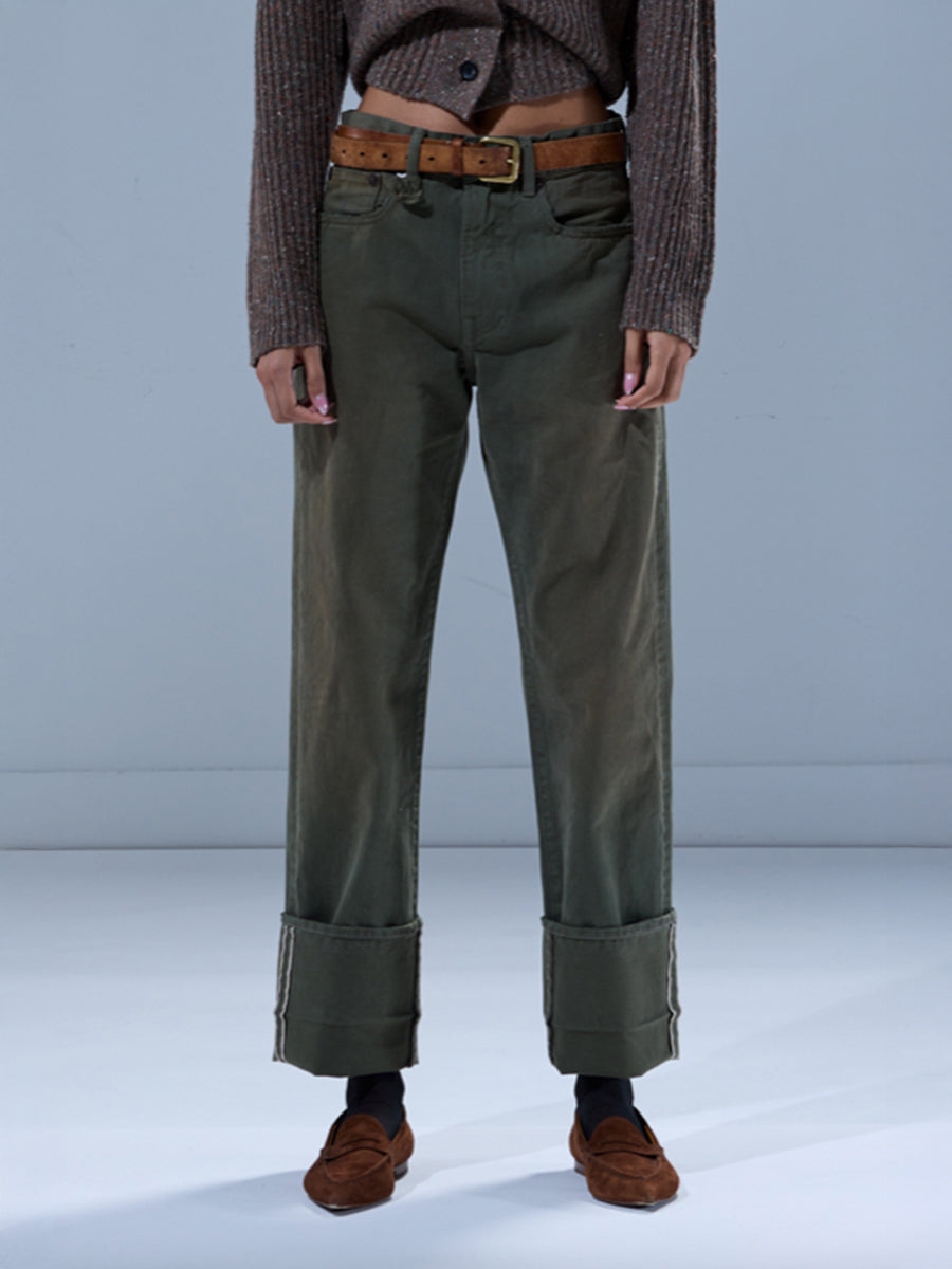 R13 Cuffed Jean in Vintage Olive Selvedge Green
